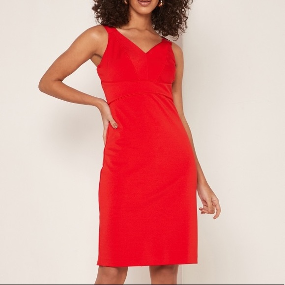 NWT Ted Baker red ribbon adjustable strap fitted knee-length dress - Picture 4 of 16